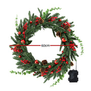 Jingle Jollys Christmas Wreath 60CM LED Garland Berries Pine Cones Party Decor XM-TR-WRE-RD-2FT-LED