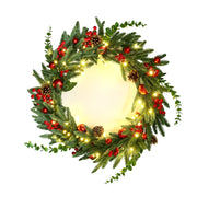 Jingle Jollys Christmas Wreath 60CM LED Garland Berries Pine Cones Party Decor XM-TR-WRE-RD-2FT-LED