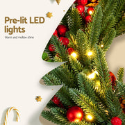 Jingle Jollys Christmas Wreath 60CM LED Garland Berries Pine Cones Party Decor XM-TR-WRE-RD-2FT-LED