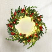 Jingle Jollys Christmas Wreath 60CM LED Garland Berries Pine Cones Party Decor XM-TR-WRE-RD-2FT-LED