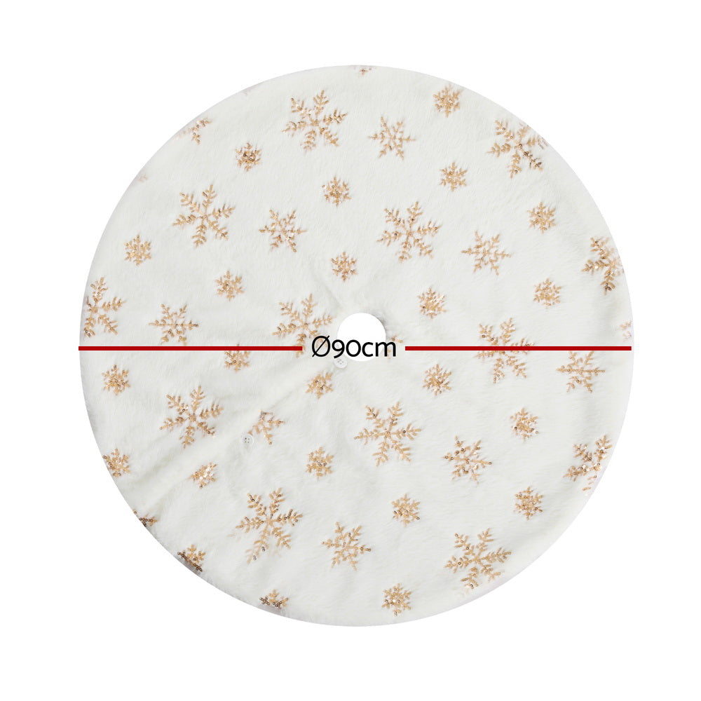 Jingle Jollys Christmas Tree Skirt 90cm Snowflake Ornaments Xmas Decorations XMAS-CARPET-SNOWFLAKE-90