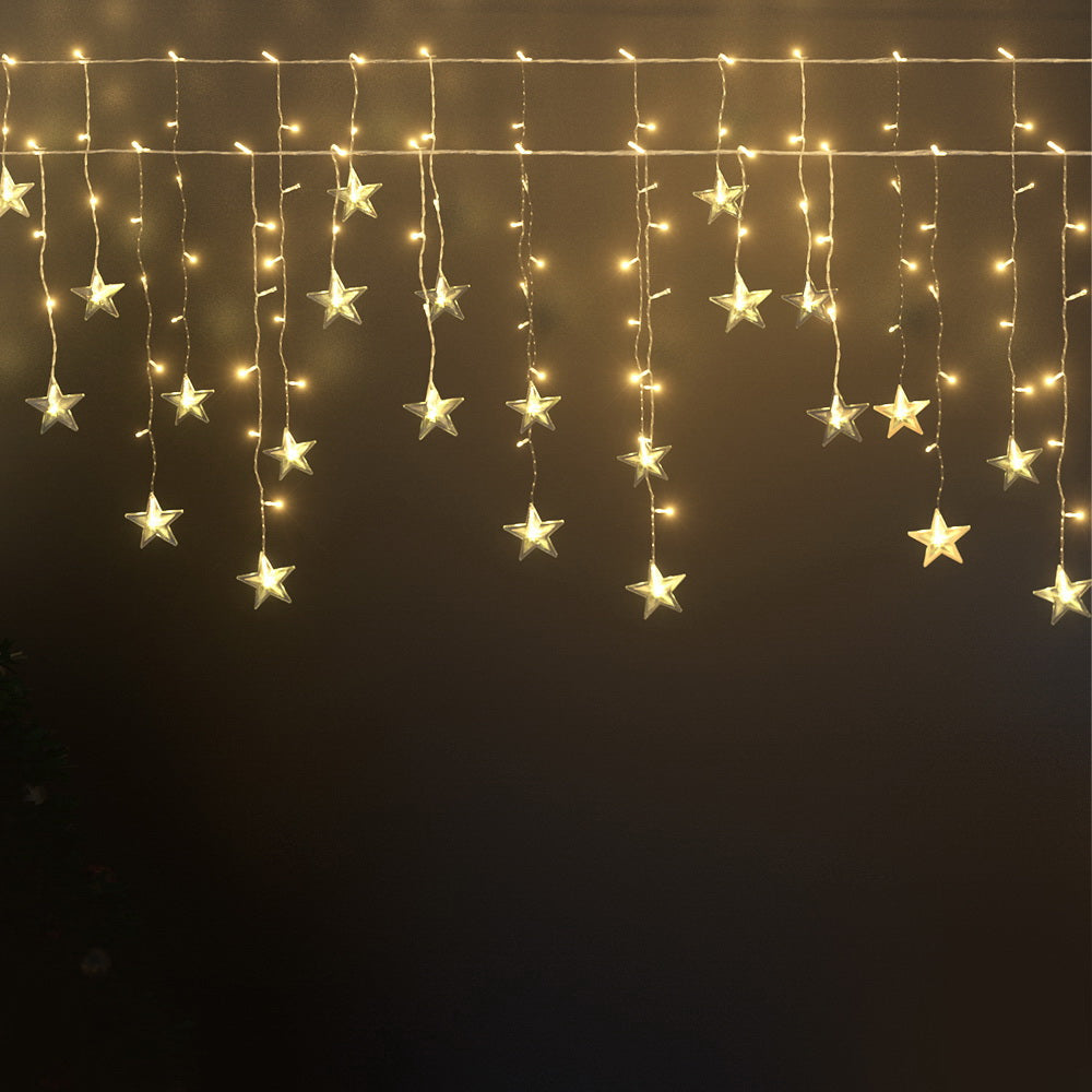 Jingle Jollys Solar Christmas Lights 80 LED 3M Icicle Light Star Decorations XMAS-CUR300-1M-STAR-WARM