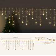 Jingle Jollys Solar Christmas Lights 80 LED 3M Icicle Light Star Decorations XMAS-CUR300-1M-STAR-WARM