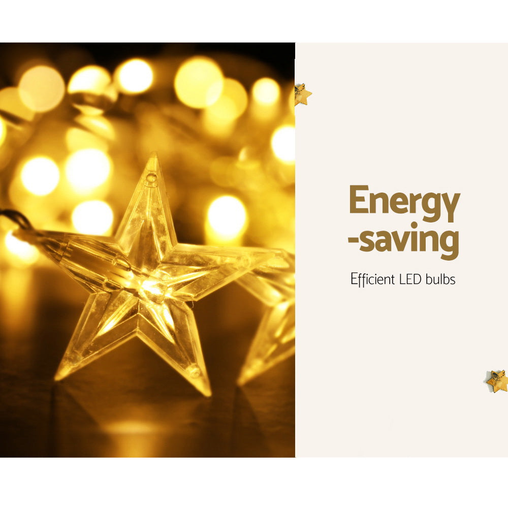 Jingle Jollys Solar Christmas Lights 80 LED 3M Icicle Light Star Decorations XMAS-CUR300-1M-STAR-WARM