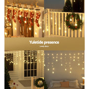 Jingle Jollys Solar Christmas Lights 80 LED 3M Icicle Light Star Decorations XMAS-CUR300-1M-STAR-WARM