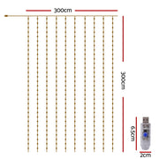 Jingle Jollys 3X3M Christmas Lights Curtain String Light 300 LED Warm White XMAS-CUR300-3X3-WARM