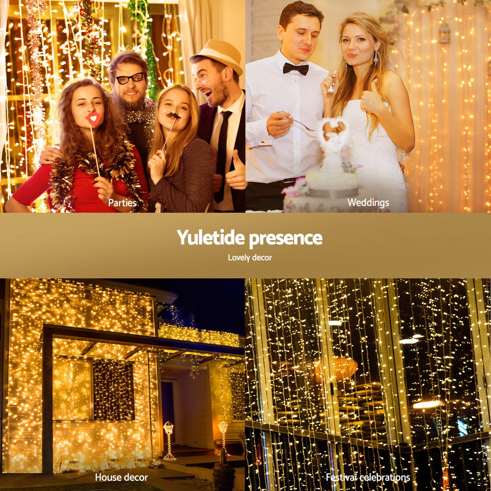 Jingle Jollys 3X3M Christmas Lights Curtain String Light 300 LED Warm White XMAS-CUR300-3X3-WARM