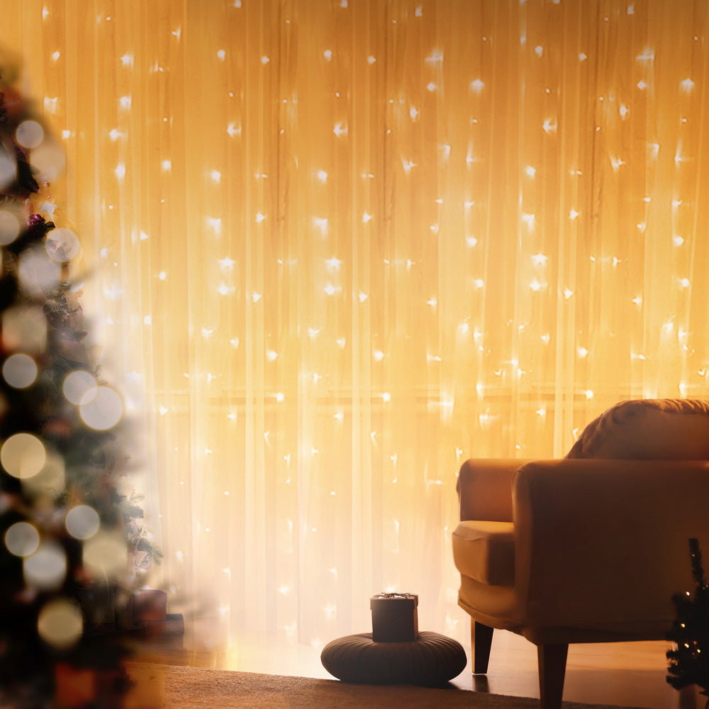 Jingle Jollys 3X3M Christmas Lights Curtain String Light 300 LED Warm White XMAS-CUR300-3X3-WARM