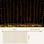 3X6M Christmas Lights Curtain Light Warm White 600 LED Jingle Jollys XMAS-CUR600-6M-WARM