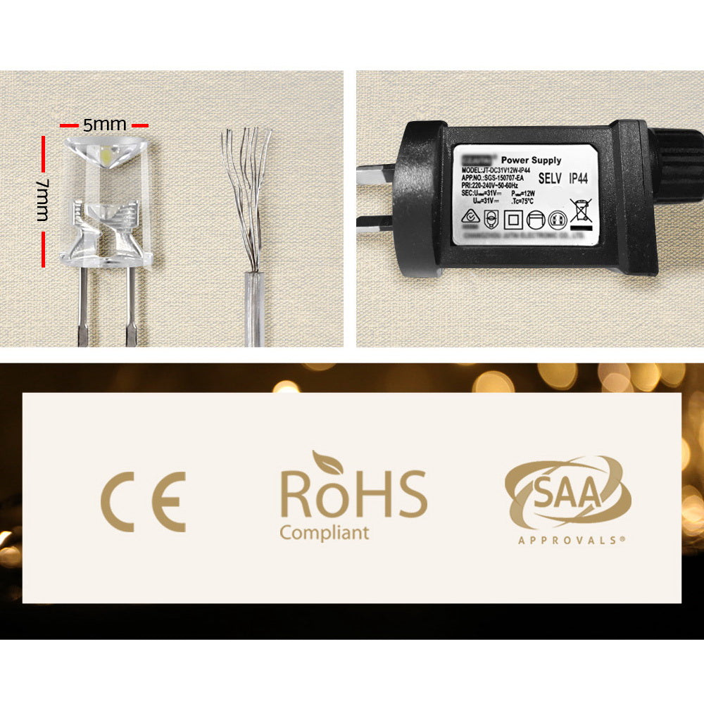 3X6M Christmas Lights Curtain Light Warm White 600 LED Jingle Jollys XMAS-CUR600-6M-WARM
