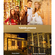 3X6M Christmas Lights Curtain Light Warm White 600 LED Jingle Jollys XMAS-CUR600-6M-WARM