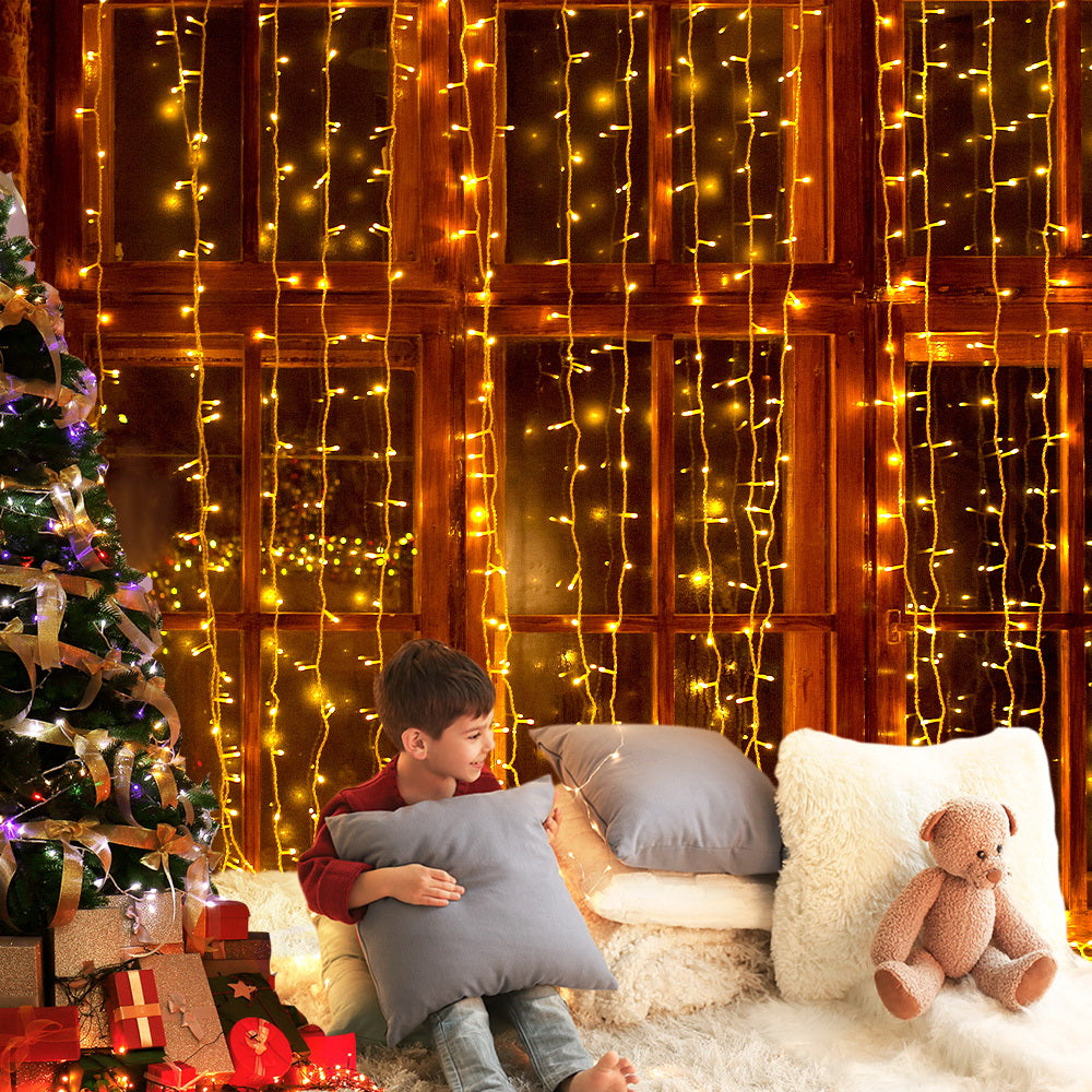 3X6M Christmas Lights Curtain Light Warm White 600 LED Jingle Jollys XMAS-CUR600-6M-WARM