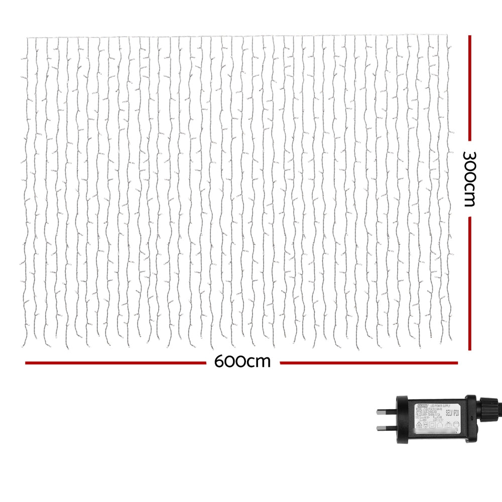 3X6M Christmas Lights Curtain Light 960 LED RGB Remote Jingle Jollys XMAS-CUR600-6M-WARM-MC