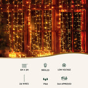 3X6M Christmas Lights Curtain Light 960 LED RGB Remote Jingle Jollys XMAS-CUR600-6M-WARM-MC