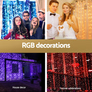 3X6M Christmas Lights Curtain Light 960 LED RGB Remote Jingle Jollys XMAS-CUR600-6M-WARM-MC