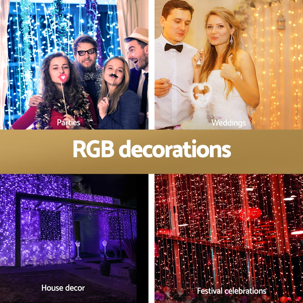 3X6M Christmas Lights Curtain Light 960 LED RGB Remote Jingle Jollys XMAS-CUR600-6M-WARM-MC