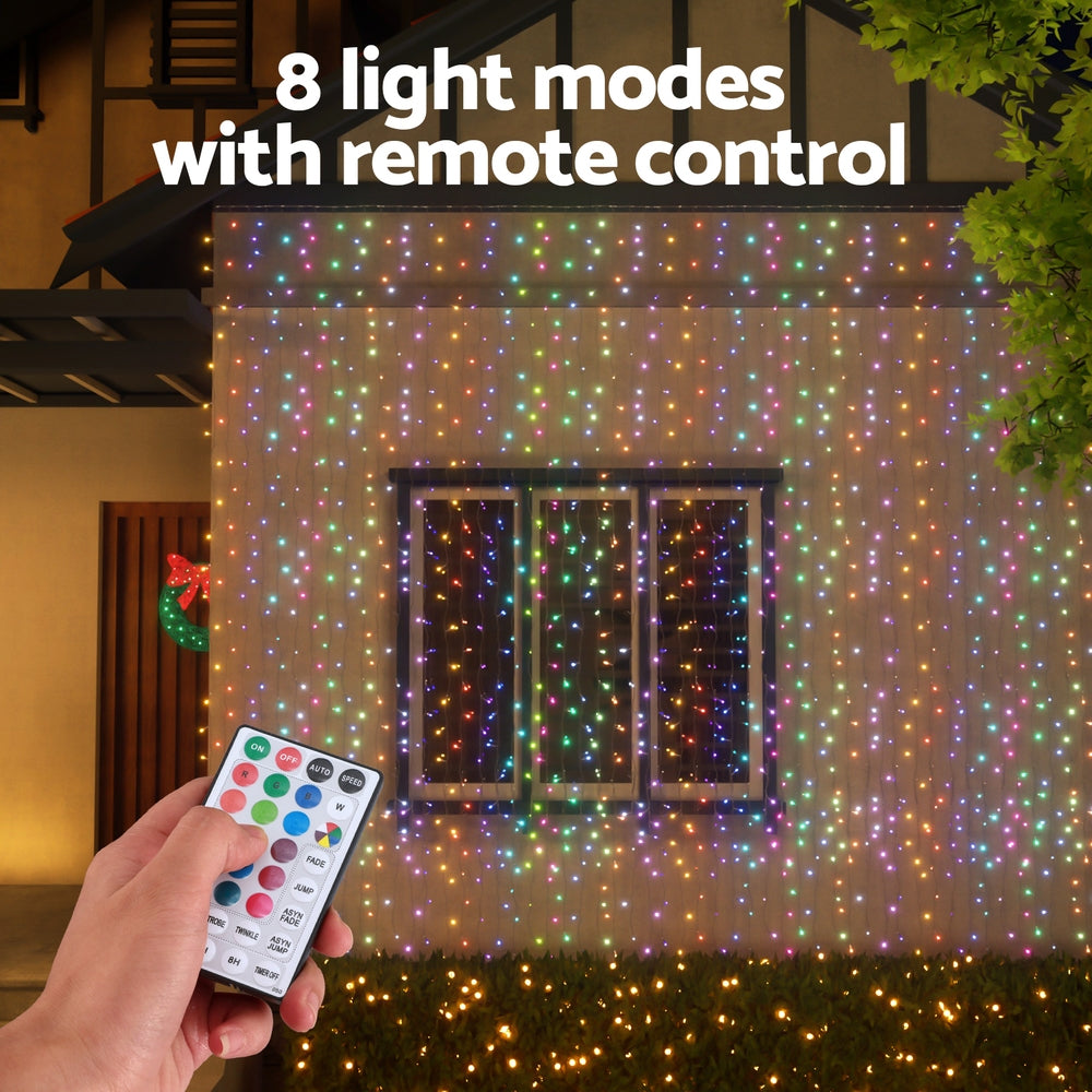 3X6M Christmas Lights Curtain Light 960 LED RGB Remote Jingle Jollys XMAS-CUR600-6M-WARM-MC