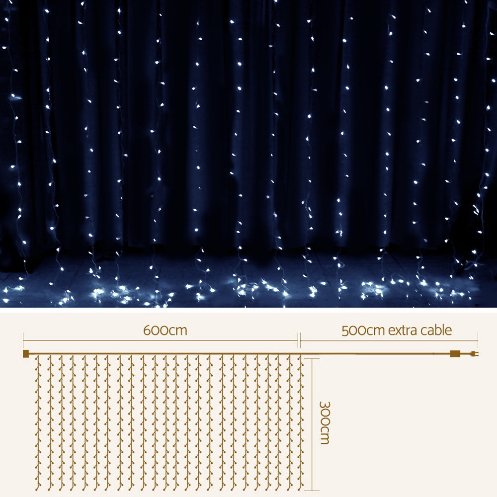 3X6M Christmas Lights Curtain Light Cool White 600 LED Jingle Jollys XMAS-CUR600-6M-WH