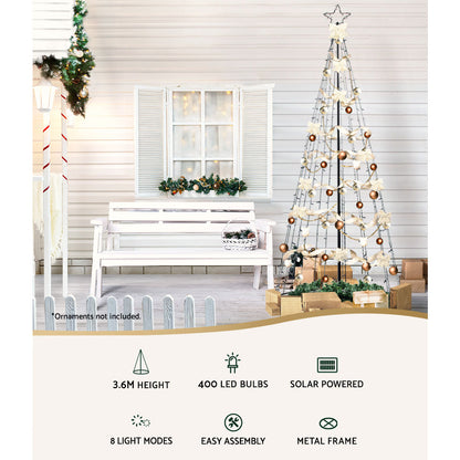 3.6M Christmas Tree LED Solar Warm Jingle Jollys XMAS-FAIRY-SOLAR-12FT-WARM