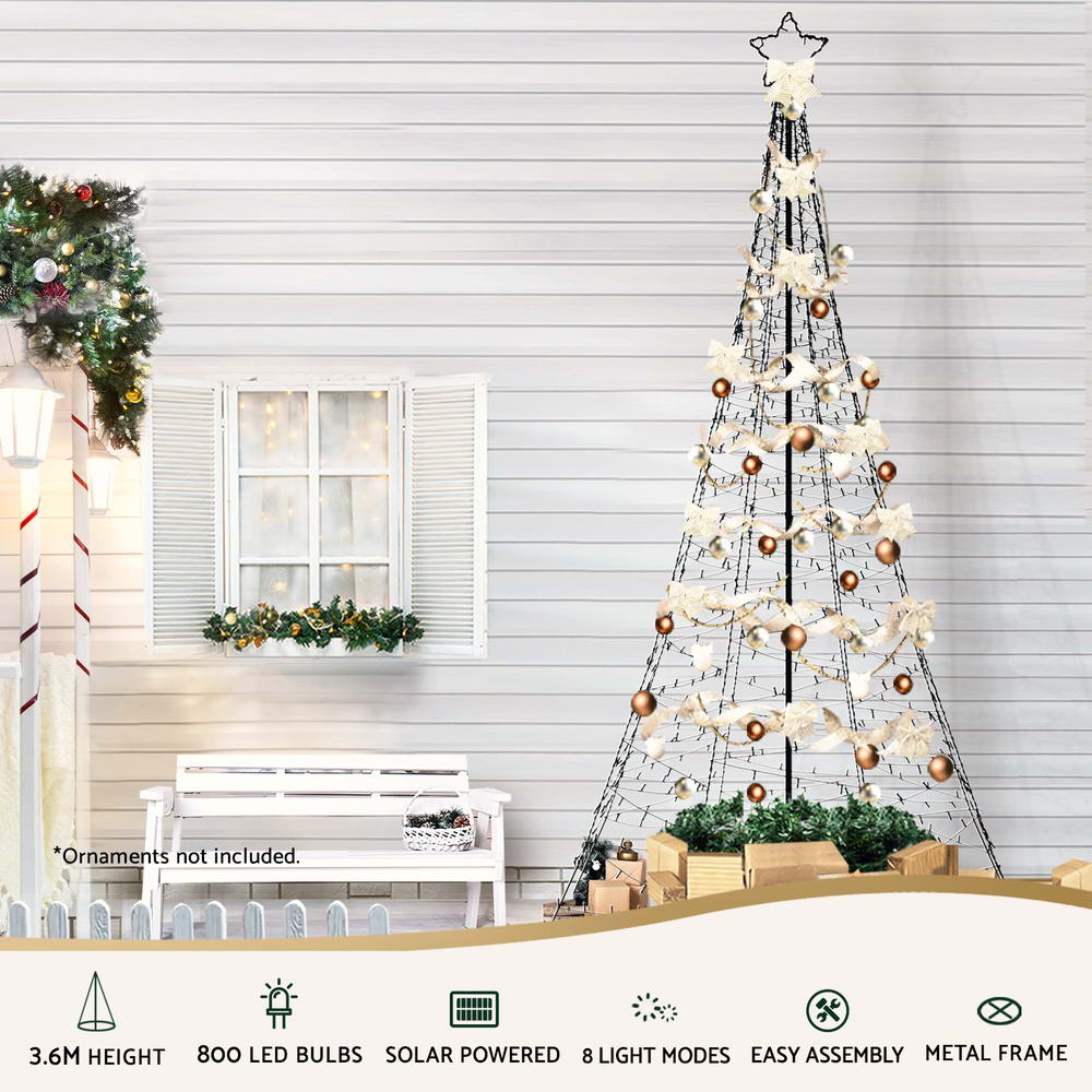 3.6M Christmas Tree 800 LED Solar Net Lights Jingle Jollys XMAS-FAIRY-SOLAR-NET-12FT-WARM