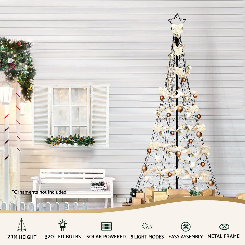 Jingle Jollys Solar Christmas Tree 2.1m 320 LED Net Lights Xmas Trees Decoration XMAS-FAIRY-SOLAR-NET-7FT-WARM