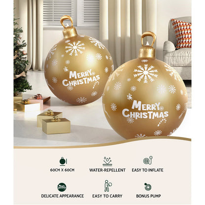 Jingle Jollys Christmas Inflatable Ball Bauble 60cm Outdoor Decoration Gold XMAS-INF-BAUBLE-GOLD