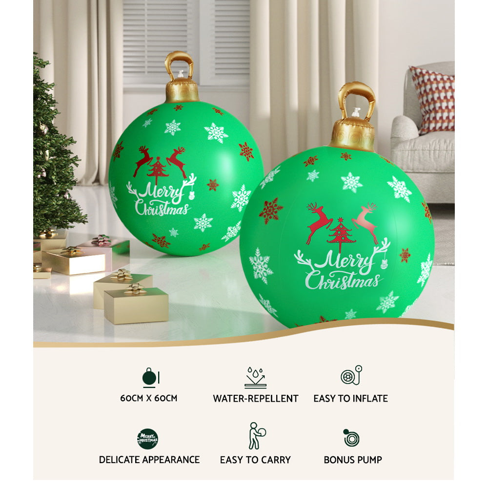 Jingle Jollys Christmas Inflatable Ball Bauble 60cm Outdoor Decoration Green XMAS-INF-BAUBLE-GREEN