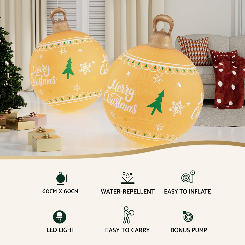 Jingle Jollys Christmas Inflatable Ball 60cm Led Illuminated Xmas Decoration XMAS-INF-BAUBLE-MERRY-GOLD