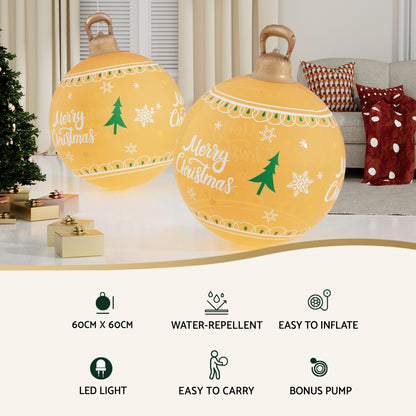 Jingle Jollys Christmas Inflatable Ball 60cm Led Illuminated Xmas Decoration XMAS-INF-BAUBLE-MERRY-GOLD