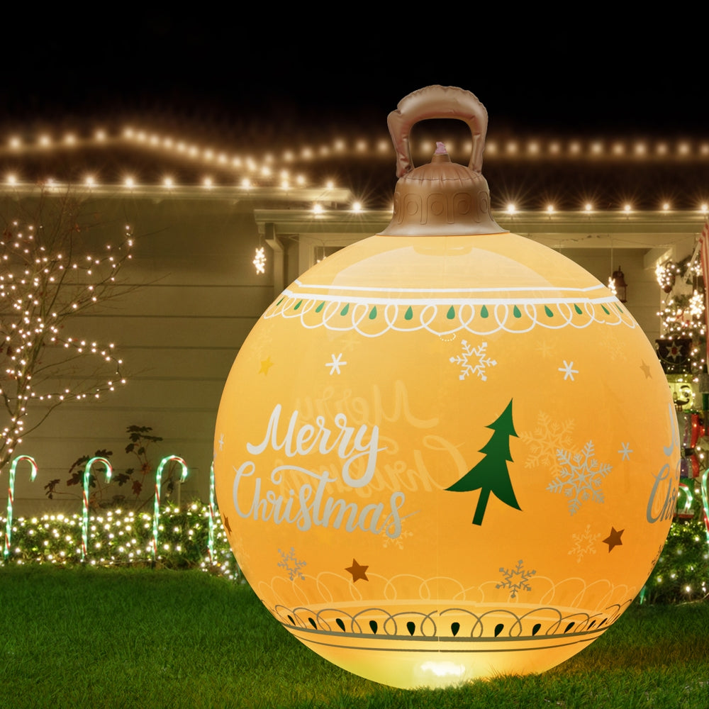 Jingle Jollys Christmas Inflatable Ball 60cm Led Illuminated Xmas Decoration XMAS-INF-BAUBLE-MERRY-GOLD