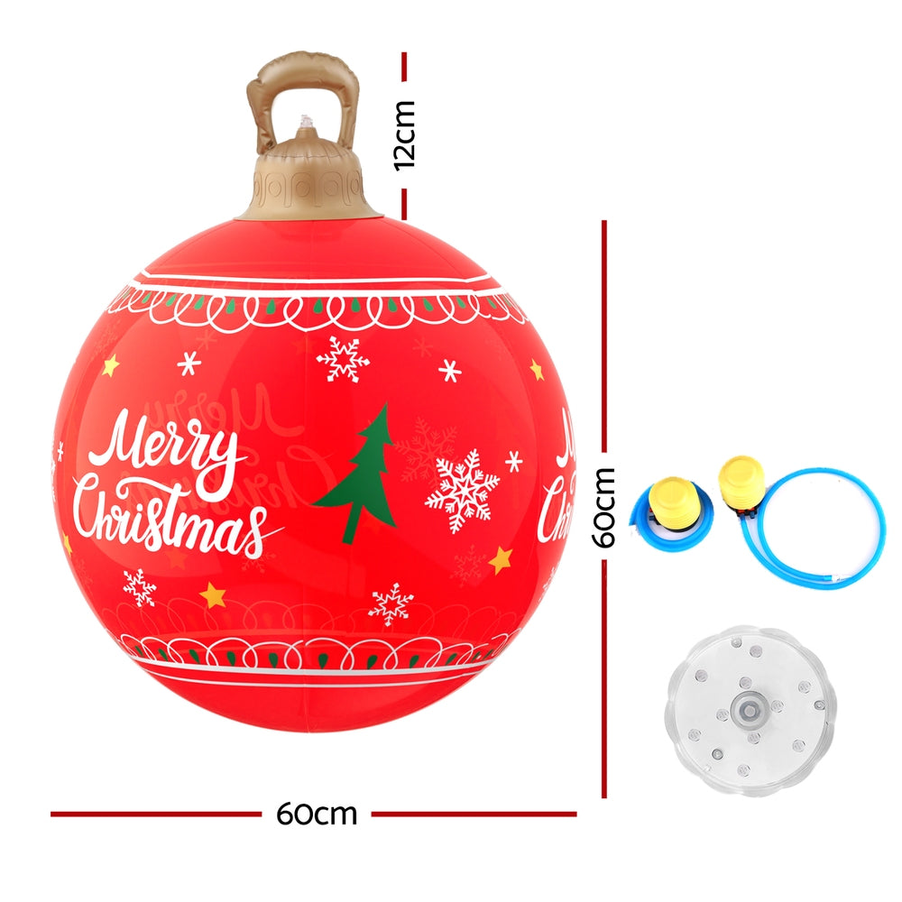 Jingle Jollys Christmas Inflatable Ball 60cm Led Illuminated Xmas Decoration Red XMAS-INF-BAUBLE-MERRY-RED