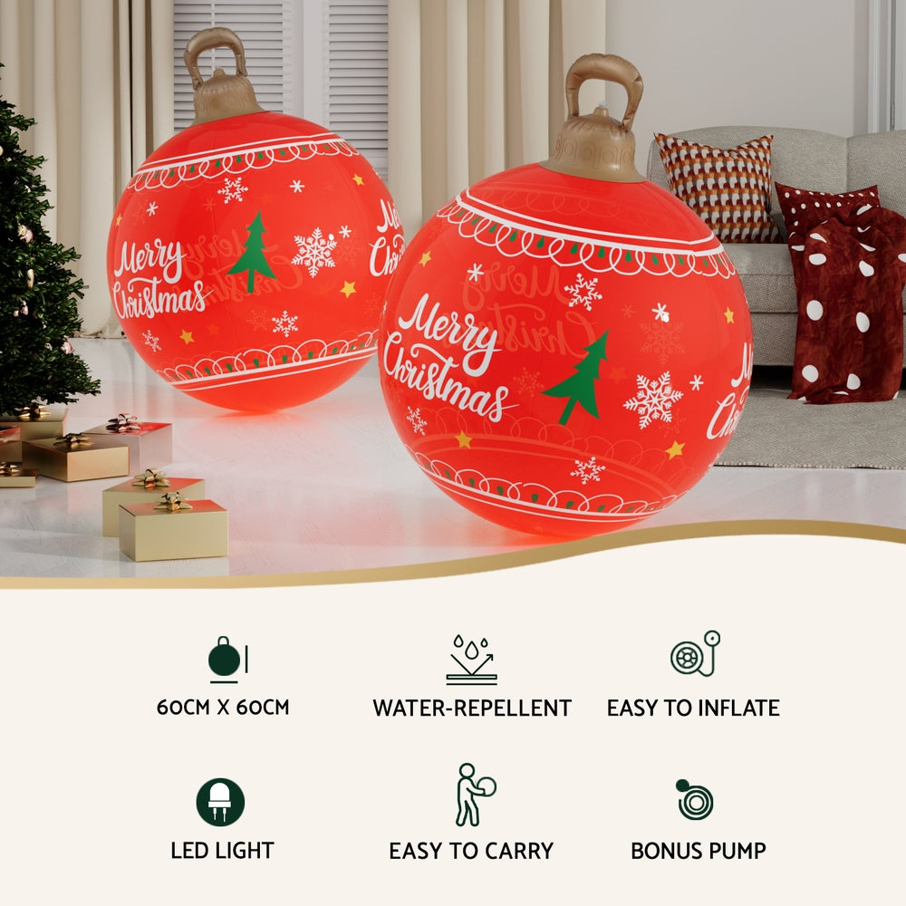 Jingle Jollys Christmas Inflatable Ball 60cm Led Illuminated Xmas Decoration Red XMAS-INF-BAUBLE-MERRY-RED