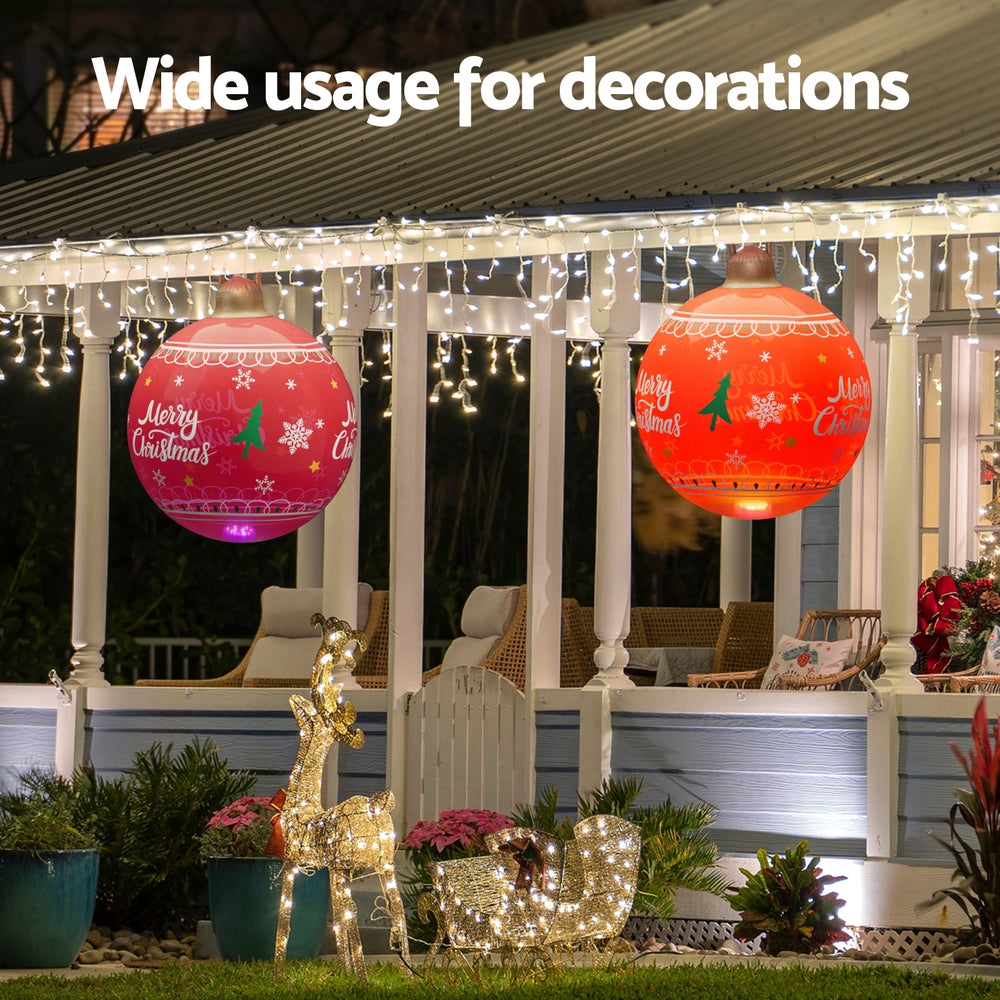 Jingle Jollys Christmas Inflatable Ball 60cm Led Illuminated Xmas Decoration Red XMAS-INF-BAUBLE-MERRY-RED