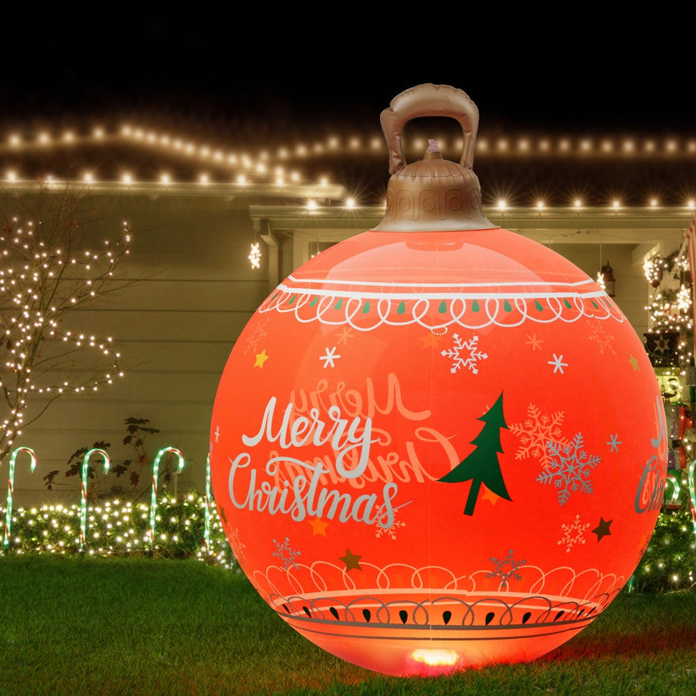 Jingle Jollys Christmas Inflatable Ball 60cm Led Illuminated Xmas Decoration Red XMAS-INF-BAUBLE-MERRY-RED