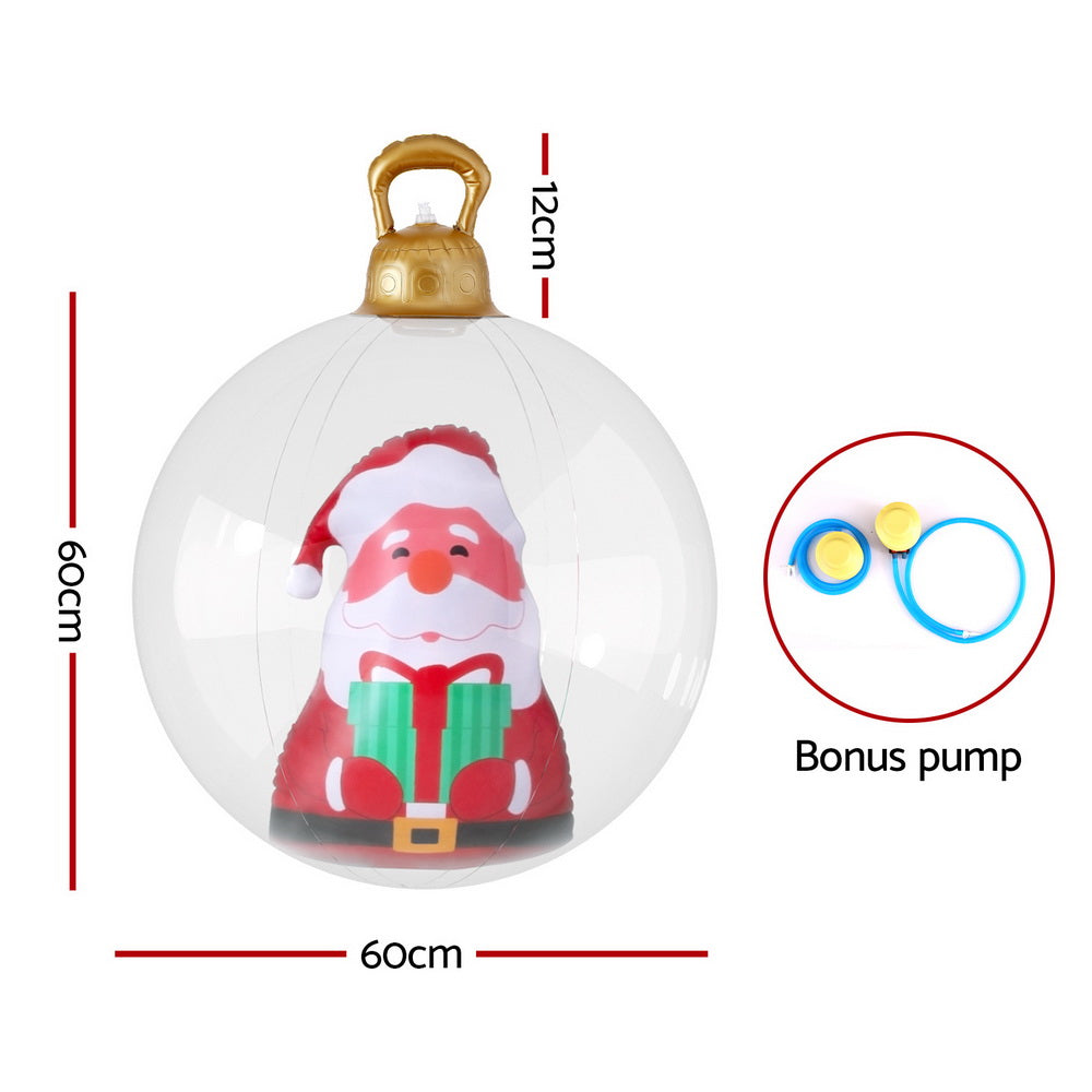 Jingle Jollys Christmas Inflatable Ball 60cm Santa Decoration Giant Bauble Clear XMAS-INF-BAUBLE-SANTA-CLEAR