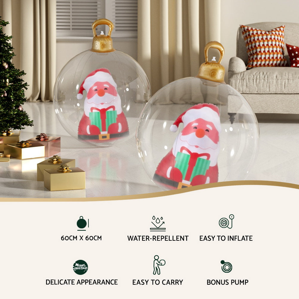 Jingle Jollys Christmas Inflatable Ball 60cm Santa Decoration Giant Bauble Clear XMAS-INF-BAUBLE-SANTA-CLEAR