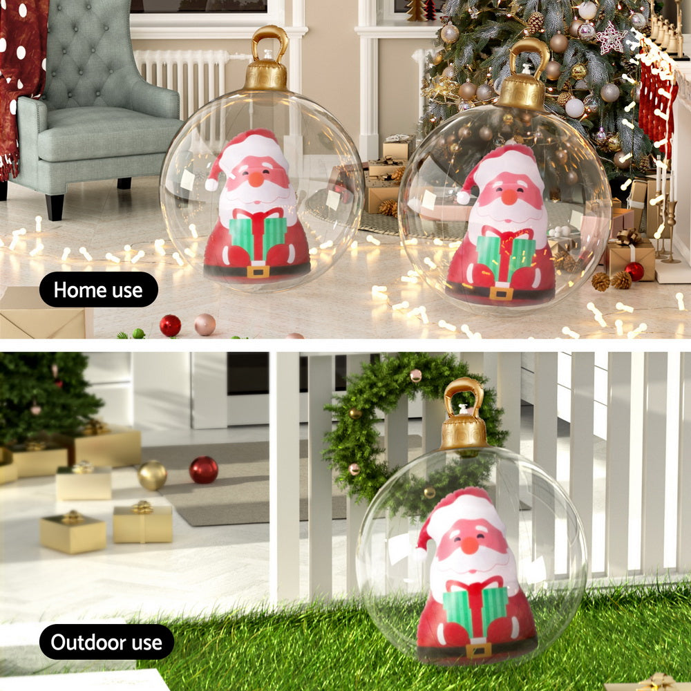 Jingle Jollys Christmas Inflatable Ball 60cm Santa Decoration Giant Bauble Clear XMAS-INF-BAUBLE-SANTA-CLEAR