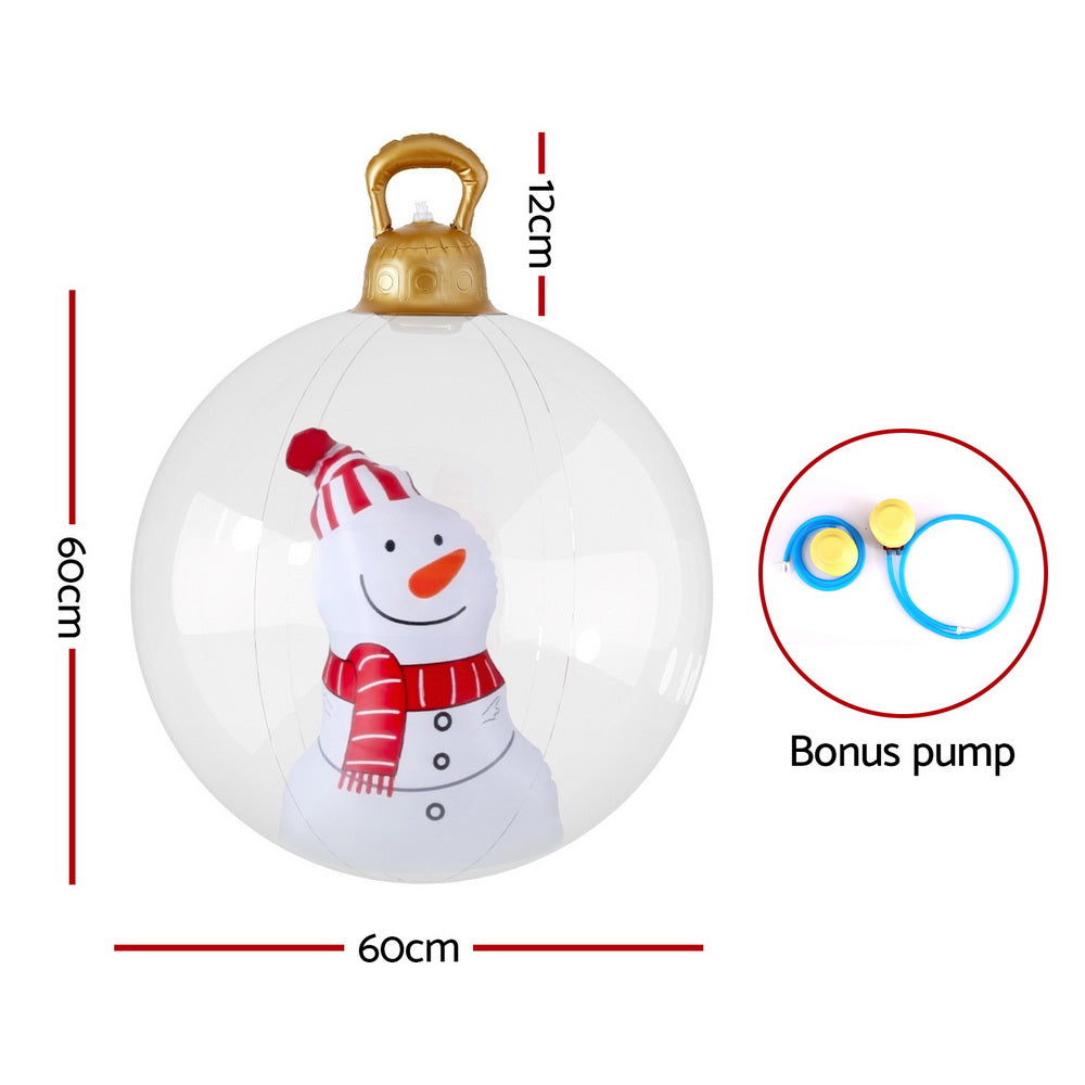 Jingle Jollys Christmas Inflatable Ball 60cm Snowman Decoration Giant Bauble XMAS-INF-BAUBLE-SNOWMAN-CLEAR