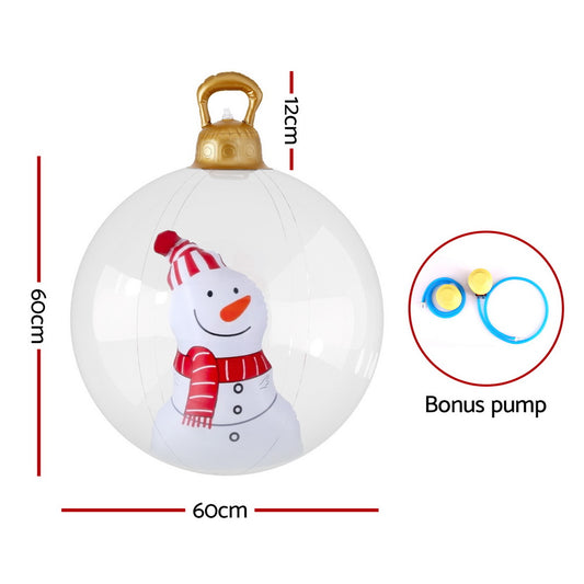 Jingle Jollys Christmas Inflatable Ball 60cm Snowman Decoration Giant Bauble XMAS-INF-BAUBLE-SNOWMAN-CLEAR