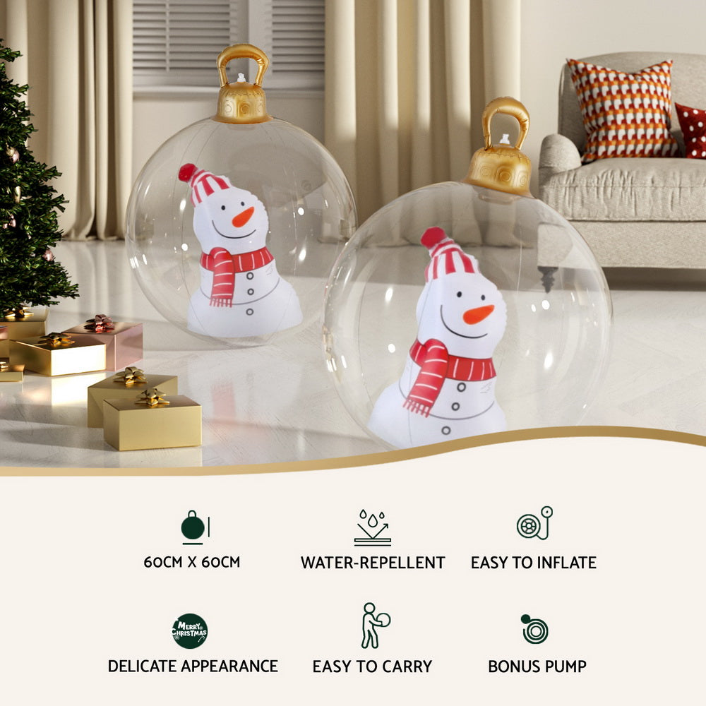 Jingle Jollys Christmas Inflatable Ball 60cm Snowman Decoration Giant Bauble XMAS-INF-BAUBLE-SNOWMAN-CLEAR