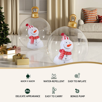 Jingle Jollys Christmas Inflatable Ball 60cm Snowman Decoration Giant Bauble XMAS-INF-BAUBLE-SNOWMAN-CLEAR