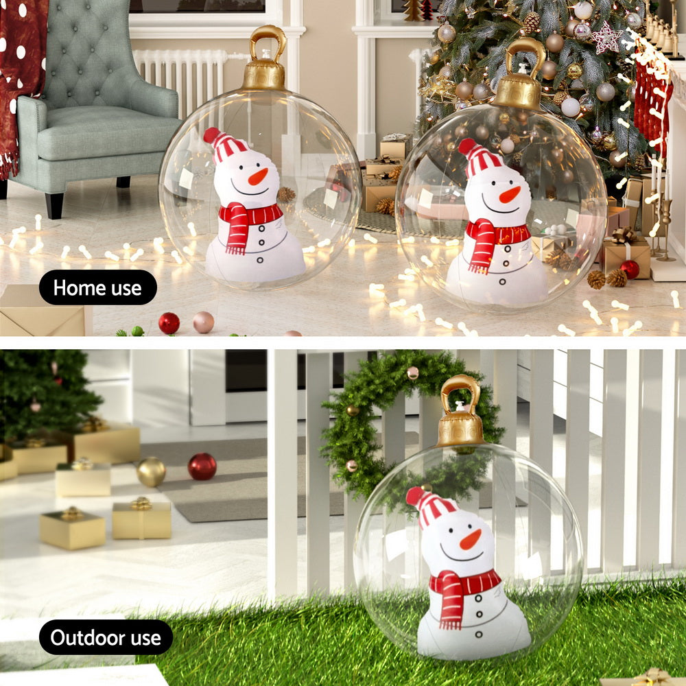 Jingle Jollys Christmas Inflatable Ball 60cm Snowman Decoration Giant Bauble XMAS-INF-BAUBLE-SNOWMAN-CLEAR