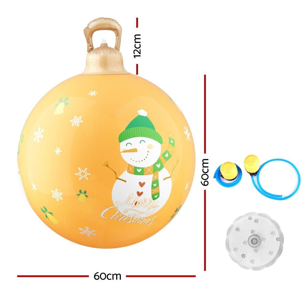 Jingle Jollys Christmas Inflatable Ball 60cm Led Illuminated Snowman Xmas Decor XMAS-INF-BAUBLE-SNOWMAN-GOLD
