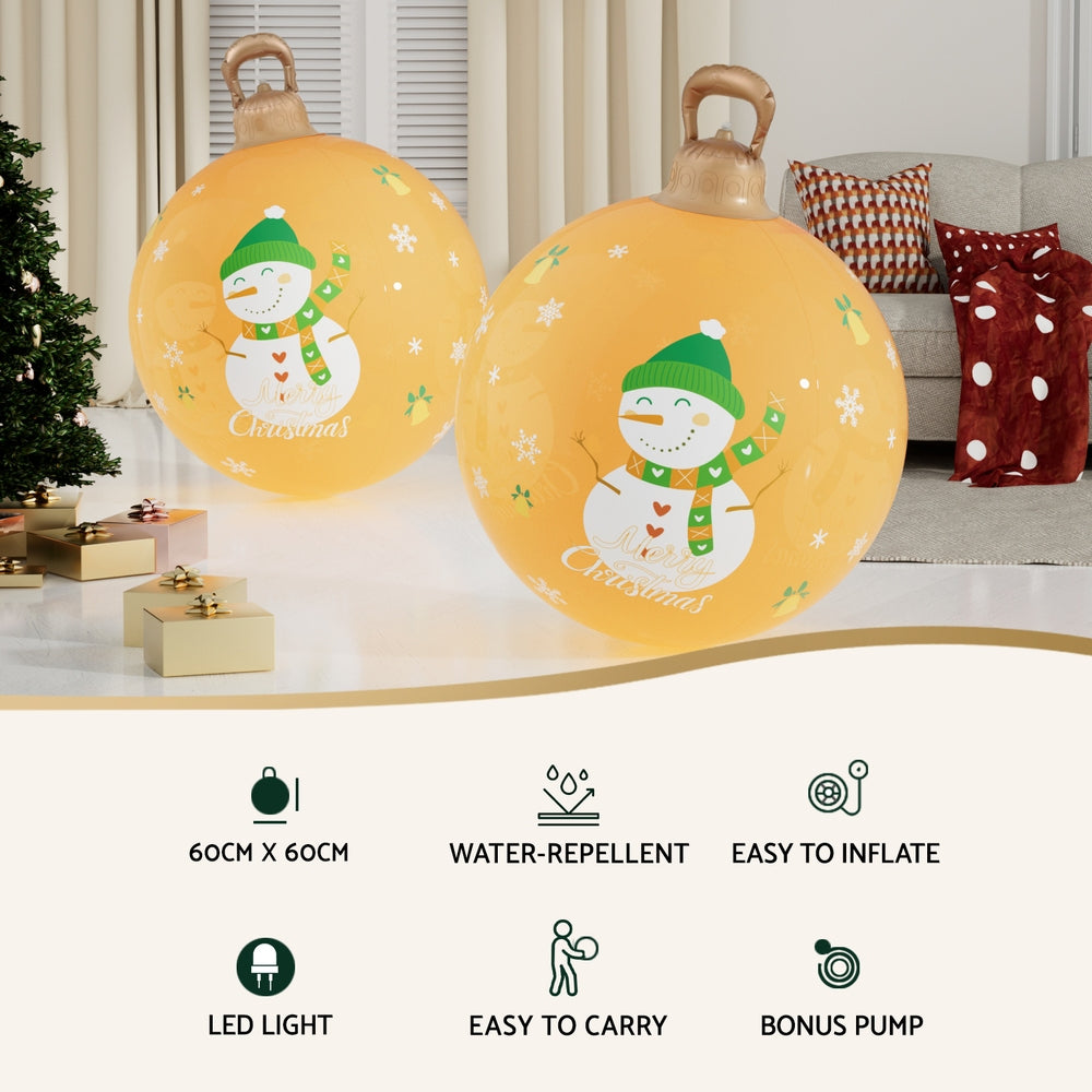 Jingle Jollys Christmas Inflatable Ball 60cm Led Illuminated Snowman Xmas Decor XMAS-INF-BAUBLE-SNOWMAN-GOLD