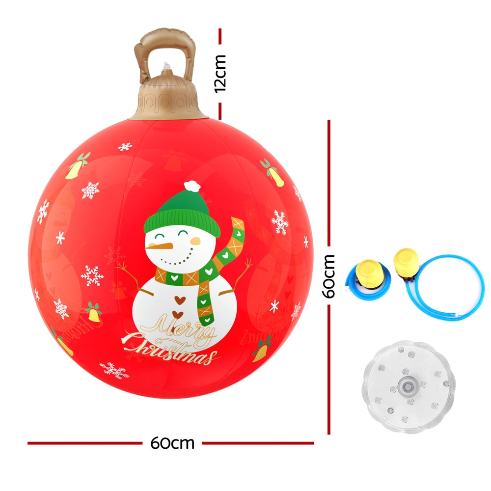 Jingle Jollys Christmas Inflatable Ball 60cm Illuminated Led Snowman Xmas Decor XMAS-INF-BAUBLE-SNOWMAN-RED