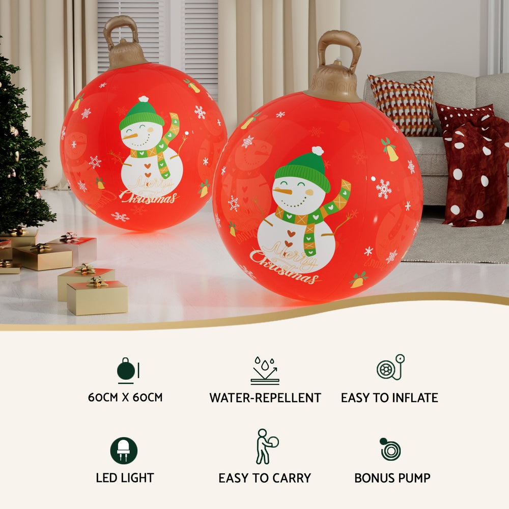 Jingle Jollys Christmas Inflatable Ball 60cm Illuminated Led Snowman Xmas Decor XMAS-INF-BAUBLE-SNOWMAN-RED