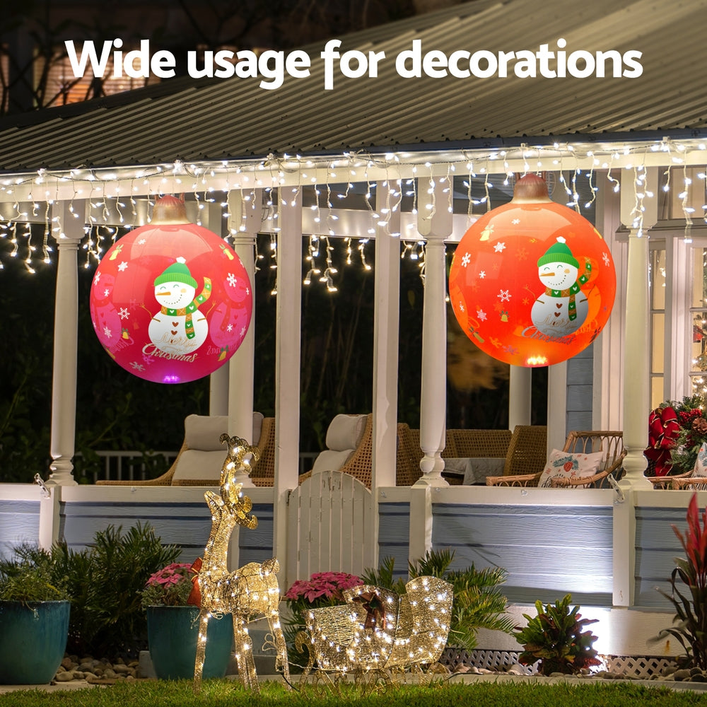 Jingle Jollys Christmas Inflatable Ball 60cm Illuminated Led Snowman Xmas Decor XMAS-INF-BAUBLE-SNOWMAN-RED