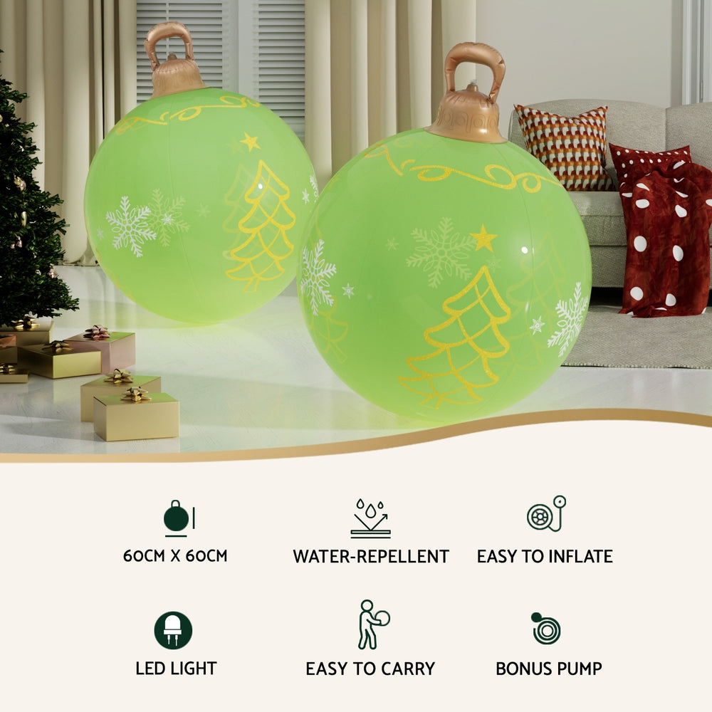 Jingle Jollys Christmas Inflatable Ball 60cm Led Illuminated Xmas Decoration XMAS-INF-BAUBLE-TREE-GREEN