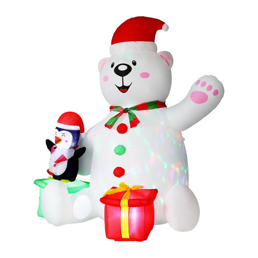 Jingle Jollys Christmas Inflatable Bear 1.8M Height LED Outdoor Decorations Illuminated XMAS-INF-BEAR-6FT