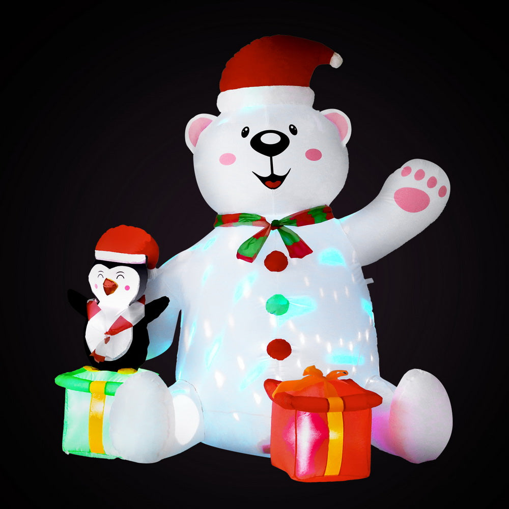 Jingle Jollys Christmas Inflatable Bear 1.8M Height LED Outdoor Decorations Illuminated XMAS-INF-BEAR-6FT